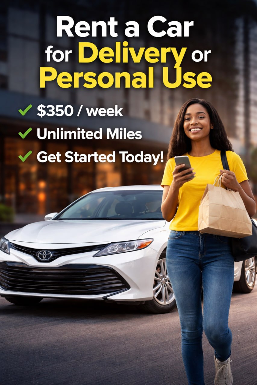 Woman with a Toyota Camry — SLY Transportation Services promotional graphic